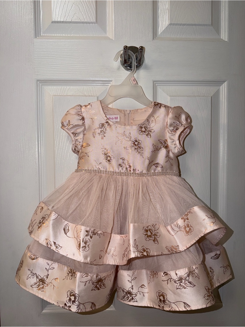 Bonnie Baby Blush Pink Floral Satin & Tulle Party Dress